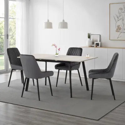 Concrete Texture Extending Dining Set with 4 Grey Chairs
