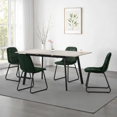 Concrete Textured Extending Dining Set with 4 Green Chairs