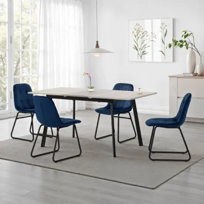 Concrete Textured Extending Dining Set with 4 Blue Chairs