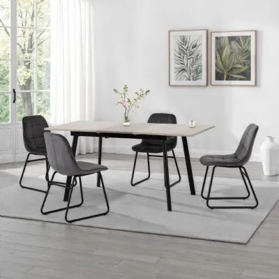 Concrete Textured Extending Dining Set with 4 Grey Chairs