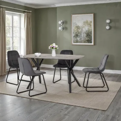 Concrete Textured Wood Dining Table Set with 4 Grey Chairs
