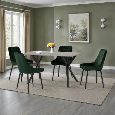 Concrete Texture Rectangular Dining Set with 4 Green Chairs