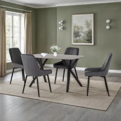 Concrete Texture Rectangular Dining Set with 4 Grey Chairs