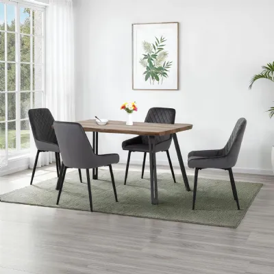Medium Oak Wave Style Dining Table Set with 4 Grey Chairs