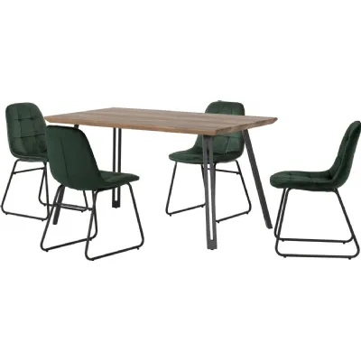 Quebec Straight Edge Dining Set with Lukas Chairs Medium Oak Effect Black Emerald Green Velvet