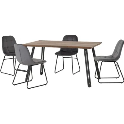 Quebec Straight Edge Dining Set with Lukas Chairs Medium Oak Effect Black Grey Velvet