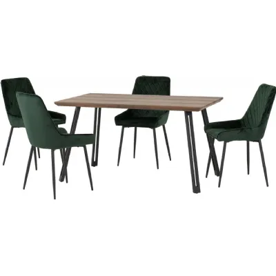 Quebec Straight Edge Dining Set with Avery Chairs Medium Oak Effect Black Emerald Green Velvet