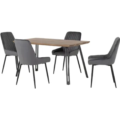 Quebec Straight Edge Dining Set with Avery Chairs Medium Oak Effect Black Grey Velvet