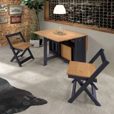 Distressed Wood Top Navy Blue Butterfly Dining Set 4 Chairs