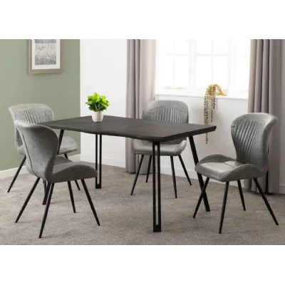 Black Wood Edge Dining Table Set with 4 Grey Chairs