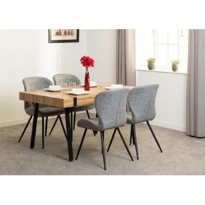 Light Oak Dining Table Set with 4 Grey Leather Effect Chairs