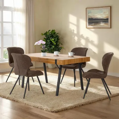 Light Oak Dining Table Set 4 Brown Leather Effect Chairs