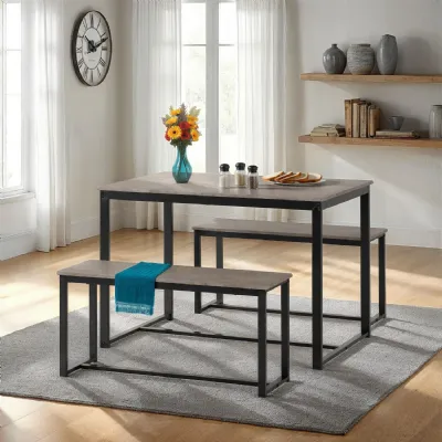 Lincoln 1+2 Dining Bench Set Stone Effect Black