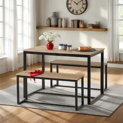 Lincoln 1+2 Dining Bench Set Sonoma Oak Effect Black