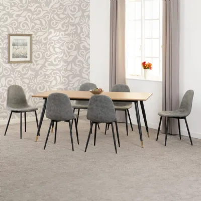Natural Oak Large Dining Table Set with 6 Grey Chairs