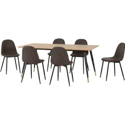 Hamilton Large Dining Set with Athens Chairs Medium Oak Effect Black Brown Faux Leather