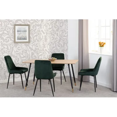 Medium Oak Dining Table Set 4 Green Velvet Chairs