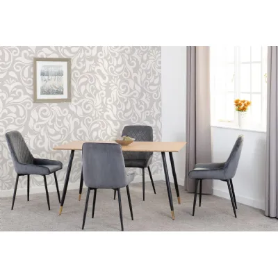 Medium Oak Dining Table Set with 4 Grey Velvet Chairs