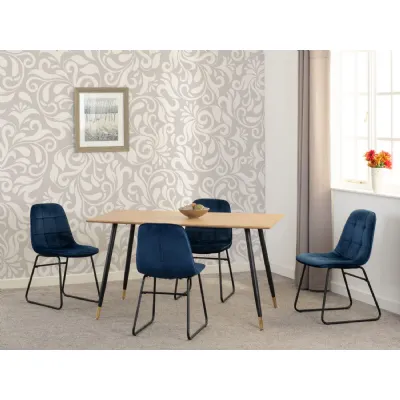 Medium Oak Effect Dining Table Set with 4 Blue Velvet Chairs