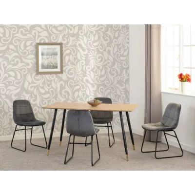 Medium Oak Effect Dining Table Set with 4 Grey Velvet Chairs