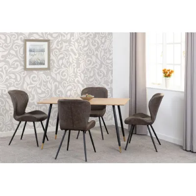 Medium Oak Dining Table Set with 4 Brown Chairs