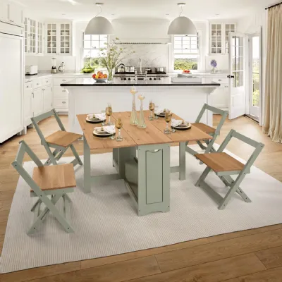 Distressed Wood Top Green Butterfly Dining Set 4 Chairs