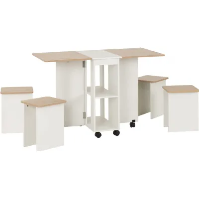 Seymore Stowaway Dining Set Oak Effect White