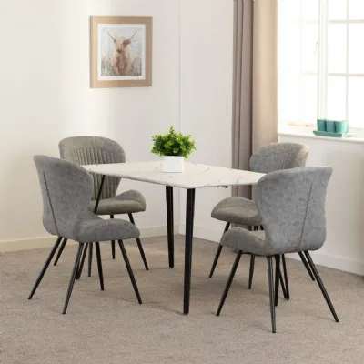 White Marble Top Dining Table Set with 4 Grey Chairs