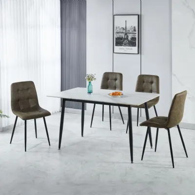 White Marble Effect Dining Table Set 4 Olive Green Charis
