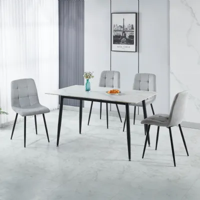 White Marble Effect Dining Table Set 4 Light Grey Chairs