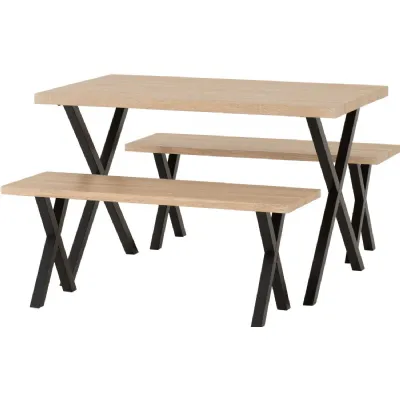 Buxton Dining Bench Set Light Oak Effect Black