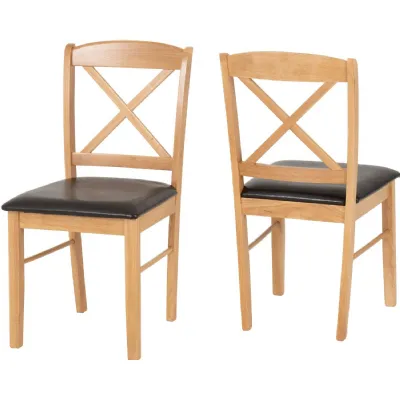 Mason Chair (Box of 2) Oak Varnish Brown Faux Leather