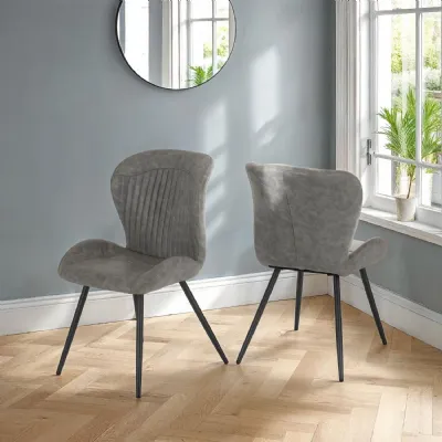 Grey Leather Effect Dining Chair with Metal Legs