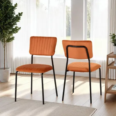 Burnt Orange Velvet Dining Chair Metal Legs
