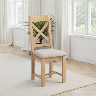 Natural Oak Cross Back Dining Chair with Oat Fabric Seat