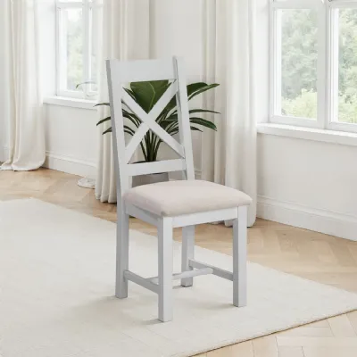 Pebble Grey Cross Back Dining Chair with Oat Fabric Seat