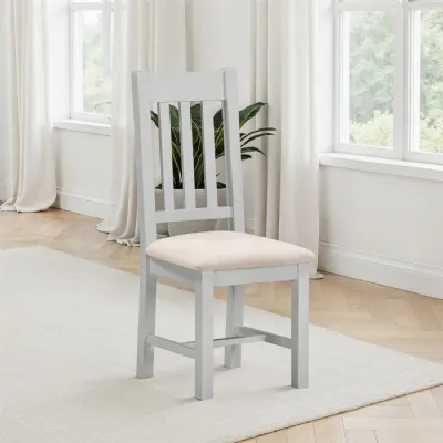Pebble Grey Slatted Back Dining Chair with Oat Fabric Seat