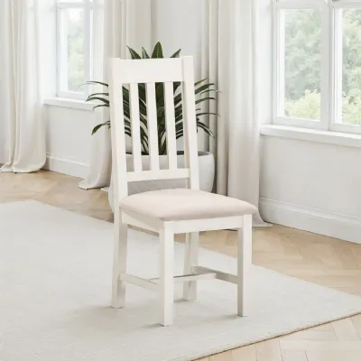 Ivory Texture Slatted Back Dining Chair Oat Fabric Seat