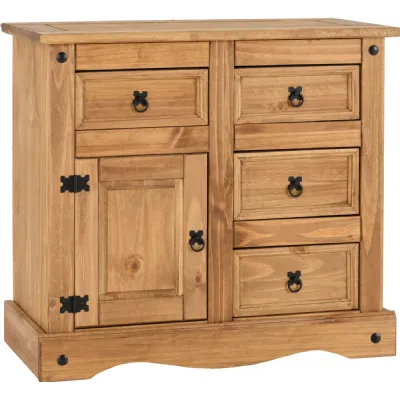 Corona 1 Door 4 Drawer Sideboard Distressed Waxed Pine