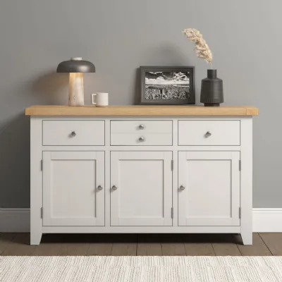 Ivory Oak 3 Door 3 Drawer Sideboard Oak Top
