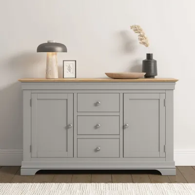 Pebble Grey 2 Doors 3 Drawer Sideboard Oak Top