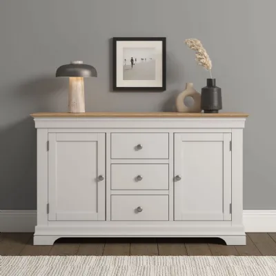 Ivory Wood 2 Doors 3 Drawer Sideboard Oak Top