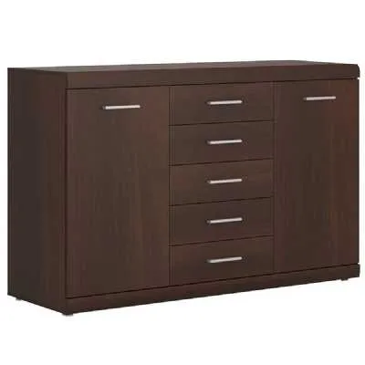 Modern 2 Door 5 Drawer Sideboard in Dark Mahogany 140cm Wide