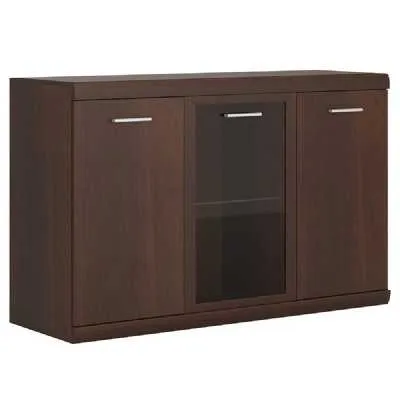 Modern Mahogany Sideboard Storage Cupboard 3 Doors Glazed