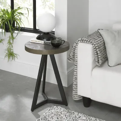 Small Round Dark Oak Lamp End Table Metal Stand
