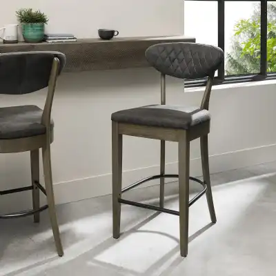 Fumed Oak Dark Grey Fabric Bar Stool