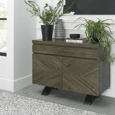 Dark Fumed Oak Chevron 2 Door Sideboard Storage Cabinet