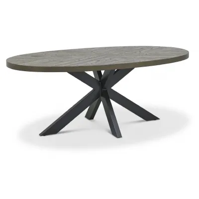 Fumed Oak 180cm Large Oval Dining Table Spider Metal Legs
