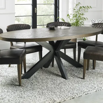 Fumed Oak Large Oval Dining Table Spider Metal Legs 200cm