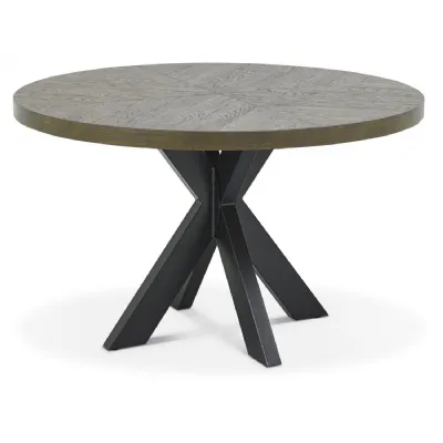Dark Oak Round Dining Table Black Legs
